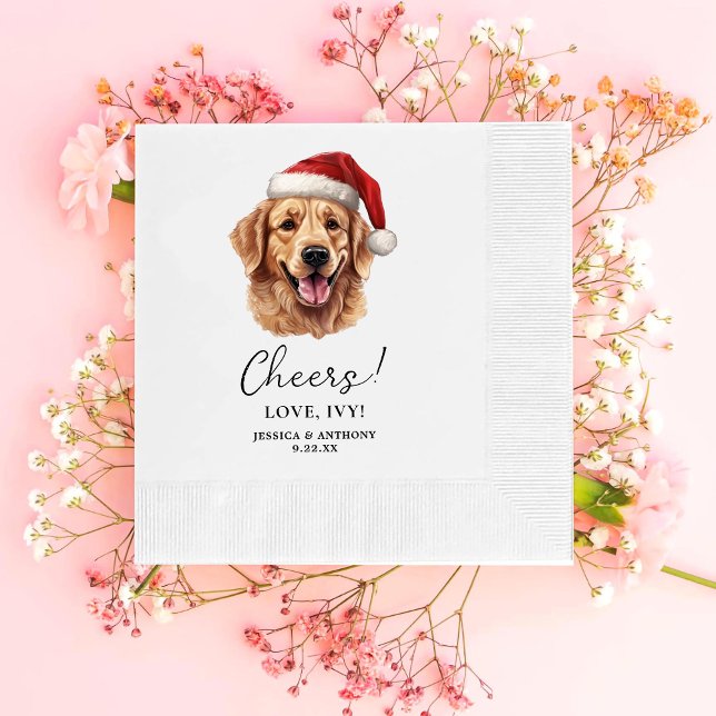 Christmas Golden Retriever Dog Personalised Cheers Napkin (Creator Uploaded)