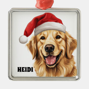 CHRISTMAS GOLDEN RETRIEVER DOG WITH SANTA HAT METAL TREE DECORATION
