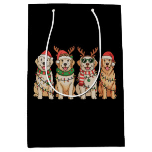 Christmas Golden Retriever Dog Xmas Lights Santa Medium Gift Bag