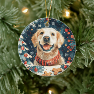 Christmas Golden Retriever Dogs Ceramic Tree Decoration