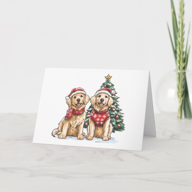 Christmas Golden Retriever Dogs Holiday Card (Front)