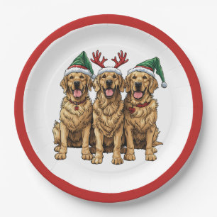Christmas Golden Retriever Dogs Paper Plate