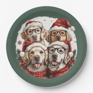 Christmas Golden Retriever Dogs Paper Plate