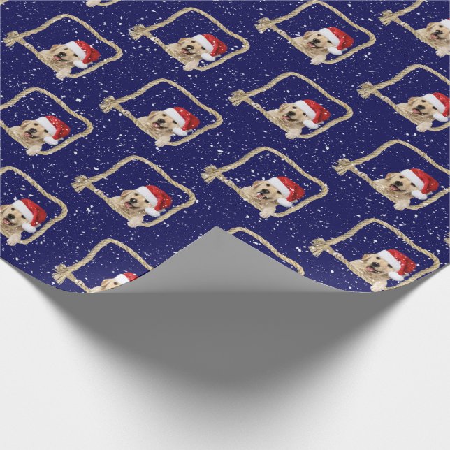 Christmas Golden Retriever in rope frame Wrapping Paper (Corner)