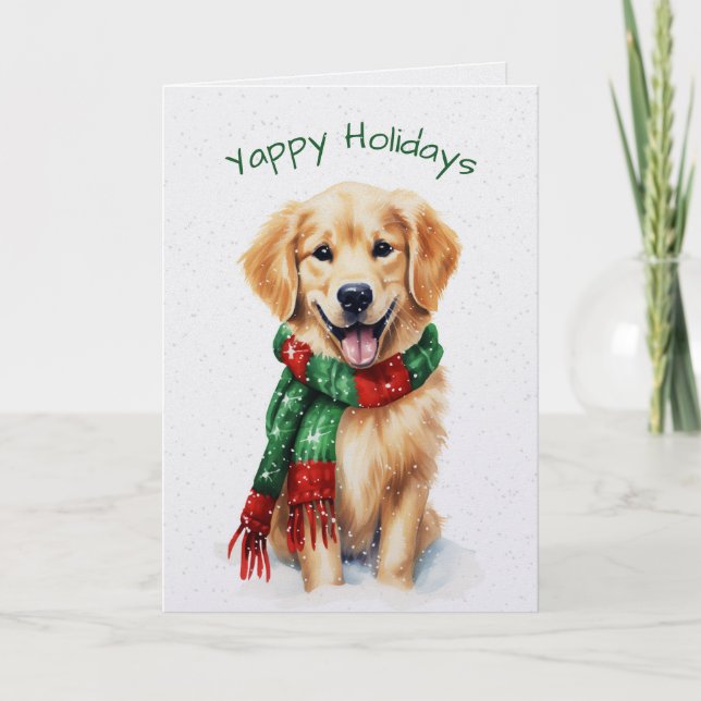 Christmas Golden Retriever In Snowflakes Holiday Card (Front)