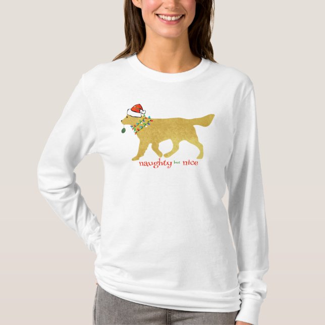 Christmas Golden Retriever Naughty but Nice T-Shirt (Front)