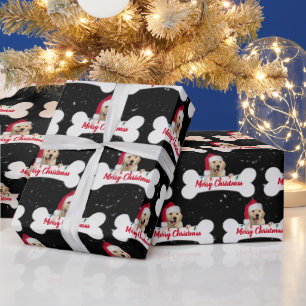 Christmas Golden Retriever on Dog Bone Wrapping Paper