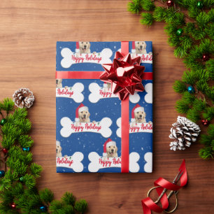 Christmas Golden Retriever on Dog Bone Wrapping Paper