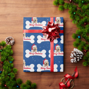 Christmas Golden Retriever on Dog Bone Wrapping Paper