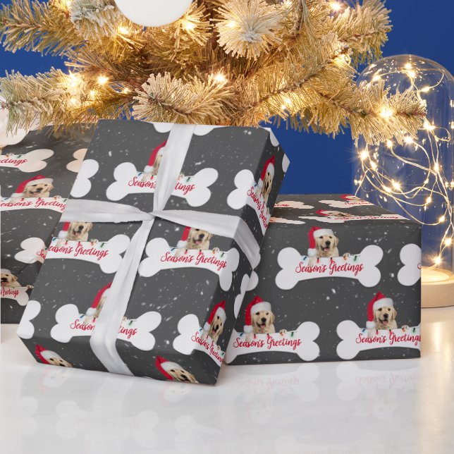 Christmas Golden Retriever on Dog Bone  Wrapping Paper (Holidays)
