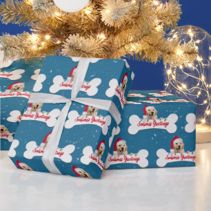 Christmas Golden Retriever on Dog Bone Wrapping Paper