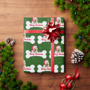 Christmas Golden Retriever on Dog Bone  Wrapping Paper