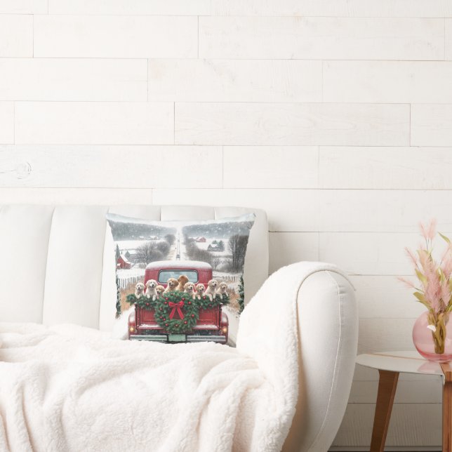 Christmas Golden Retriever Puppies Cushion (Couch)