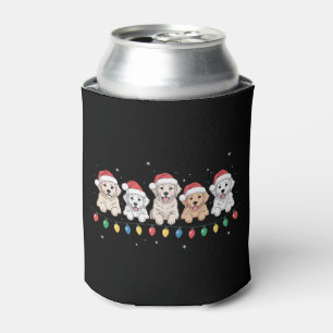 Christmas Golden Retriever Puppies Santa Lights Can Cooler