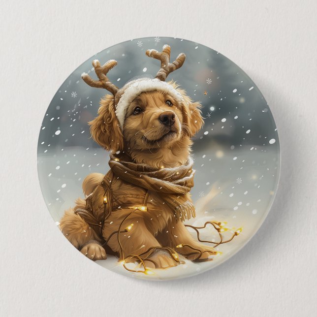 Christmas Golden Retriever Puppy 7.5 Cm Round Badge (Front)