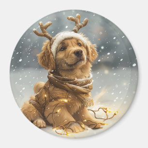 Christmas Golden Retriever Puppy Magnet