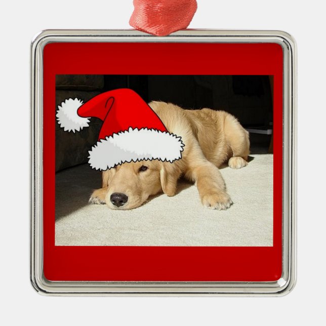 Christmas Golden Retriever Puppy Metal Tree Decoration (Front)