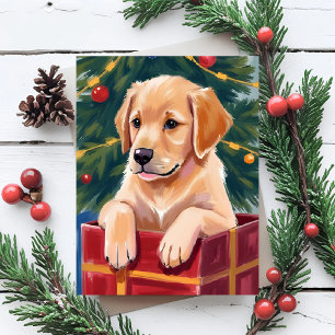 Christmas Golden Retriever Puppy Present Holiday Card
