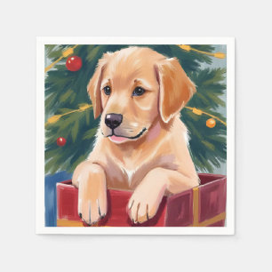 Christmas Golden Retriever Puppy Present Holiday Napkin