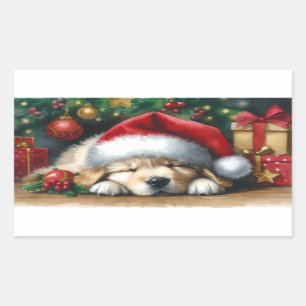 Christmas Golden Retriever Puppy Rectangular Sticker