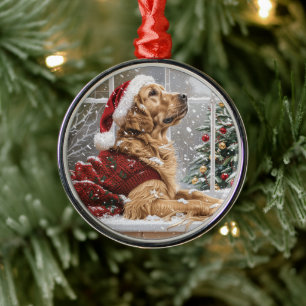 Christmas Golden Retriever Santa Dog Metal Tree Decoration