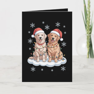 Christmas Golden Retriever Santa Hat Lights Snow Card