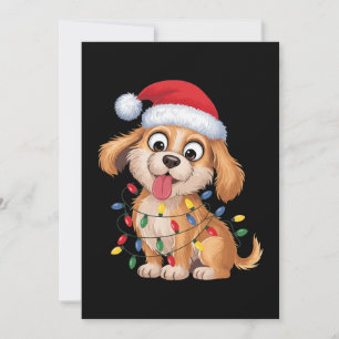 Christmas Golden Retriever Santa Hat Xmas Lights Invitation