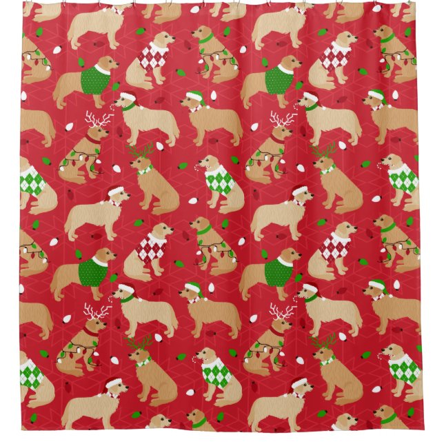 Christmas Golden Retriever Shower Curtain (Front)