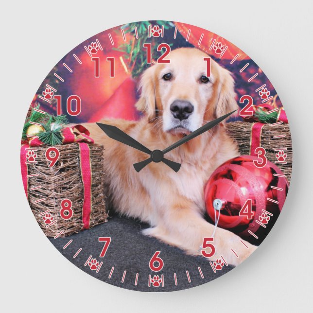 Christmas - Golden Retriever - Sky Large Clock (Front)
