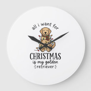 Christmas Golden Retriever Wish List Design Large Clock