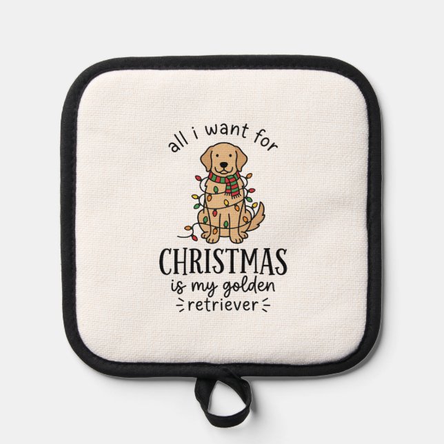 Christmas Golden Retriever Wish List Design Pot Holder (Front)