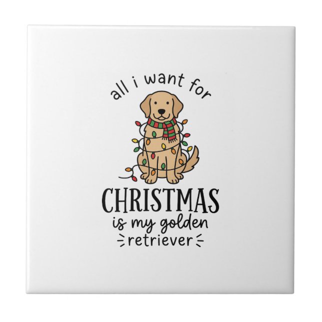 Christmas Golden Retriever Wish List Design Tile (Front)