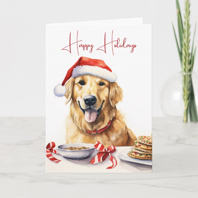 Christmas Golden Retriever With Cookies Card (Front)