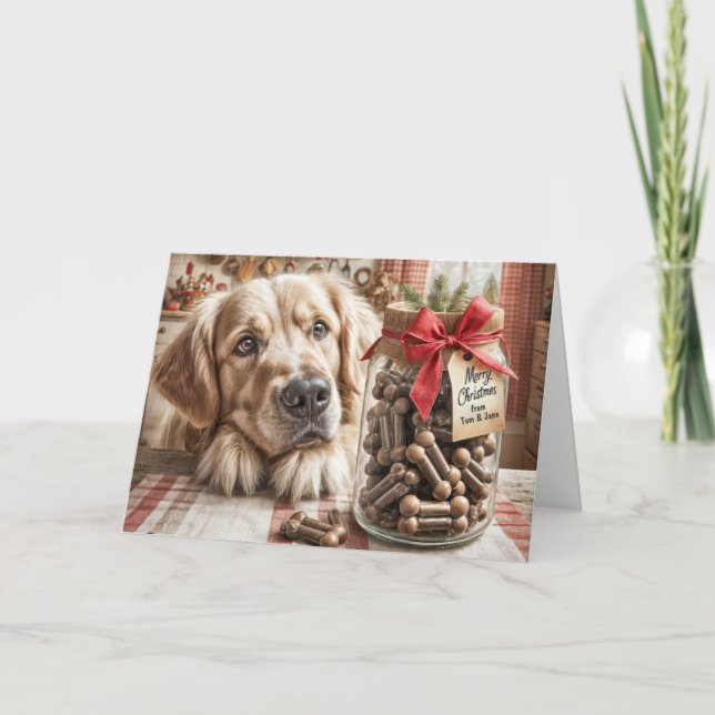 Christmas Golden Retriever With Dog Treats Holiday Card (Front)