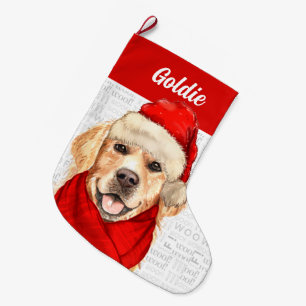 Christmas Golden Retriever with Dog's Name Large Christmas Stocking