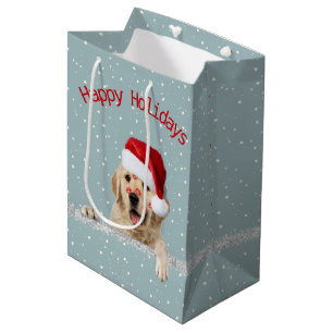 Christmas Golden Retriever With Lipstick Kisses Me Medium Gift Bag