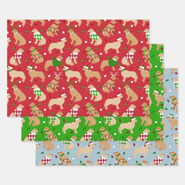 Christmas Golden Retriever Wrapping Paper Sheets (Set)