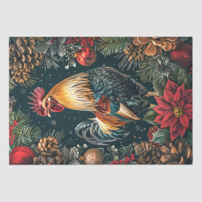 Christmas Golden Rooster Decoupage Tissue Paper (Front)