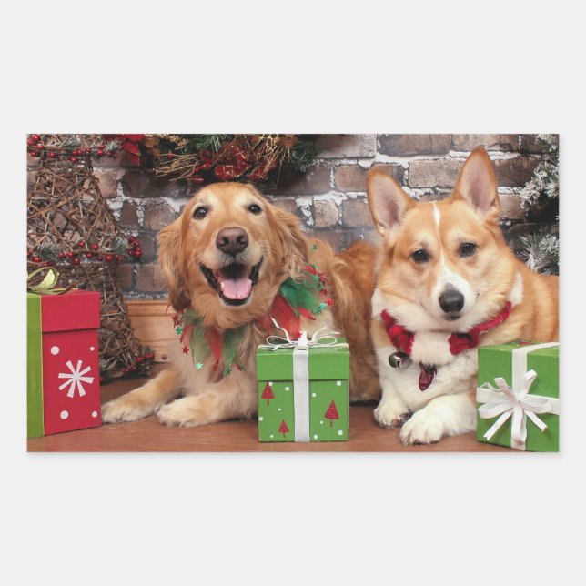 Christmas - Golden Sidney - Corgi Cal Rectangular Sticker (Front)