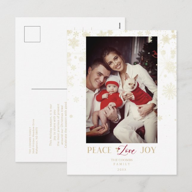 Christmas Golden Snowflakes & Holly Custom Photo Holiday Postcard (Front/Back)