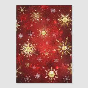 Christmas Golden Snowflakes on Red Background
