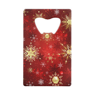 Christmas Golden Snowflakes on Red Background