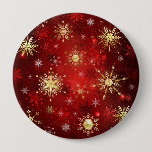 Christmas Golden Snowflakes on Red Background 10 Cm Round Badge