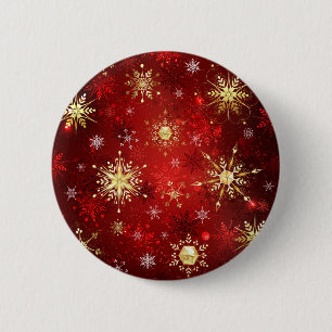 Christmas Golden Snowflakes on Red Background 6 Cm Round Badge