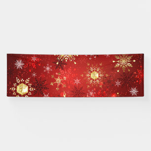 Christmas Golden Snowflakes on Red Background Banner