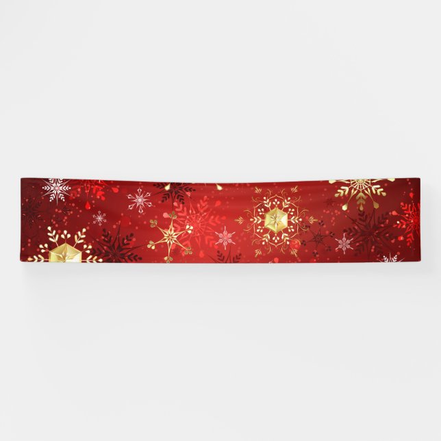 Christmas Golden Snowflakes on Red Background Banner (Horizontal)