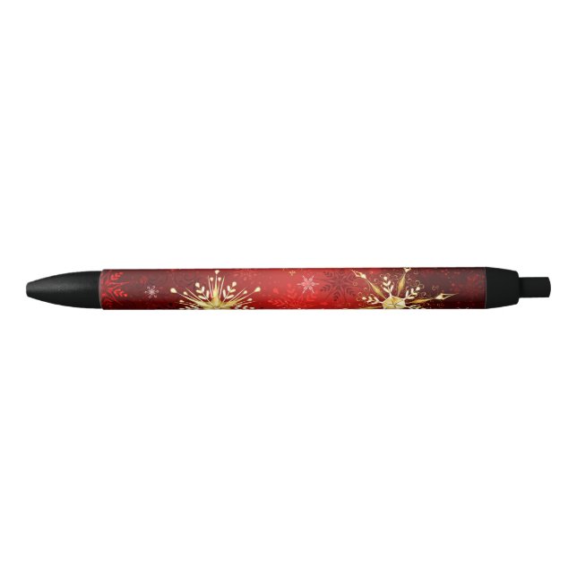 Christmas Golden Snowflakes on Red Background Black Ink Pen (Front)