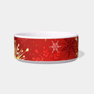 Christmas Golden Snowflakes on Red Background Bowl