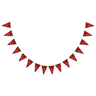 Christmas Golden Snowflakes on Red Background Bunting