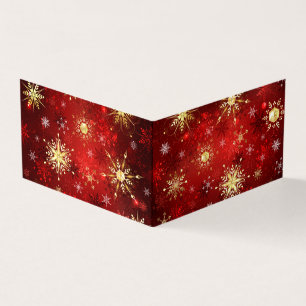 Christmas Golden Snowflakes on Red Background Business Card
